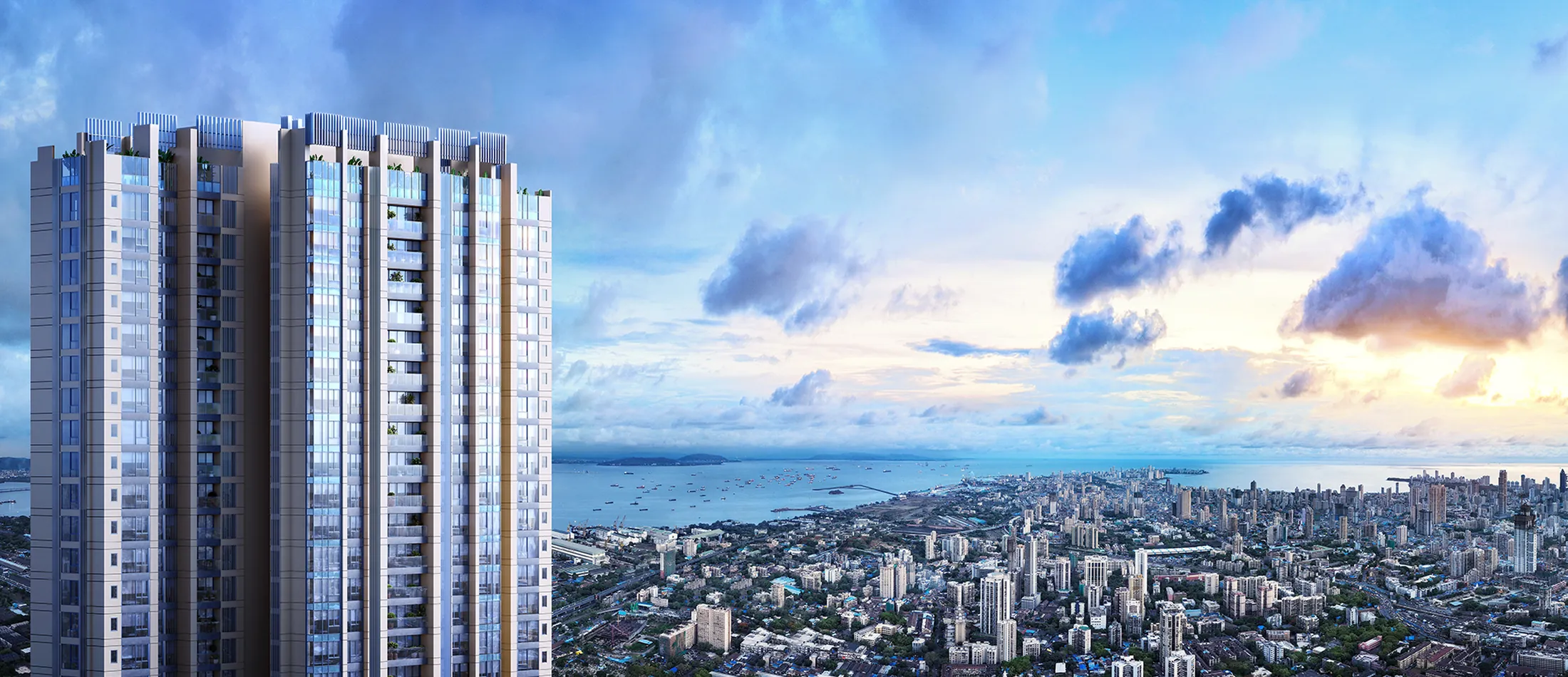 Piramal Aranya, Byculla East — tower overlooking the Eastern Harbour and the South Mumbai skyline